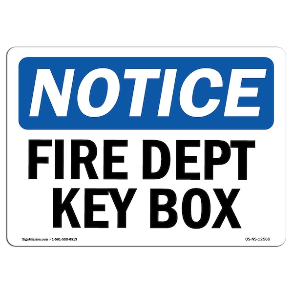 OSHA Sign, Fire Dept Key Box, 18in X 12in Decal, 12" W, 18" L, Landscape, Fire Dept Key Box Sign